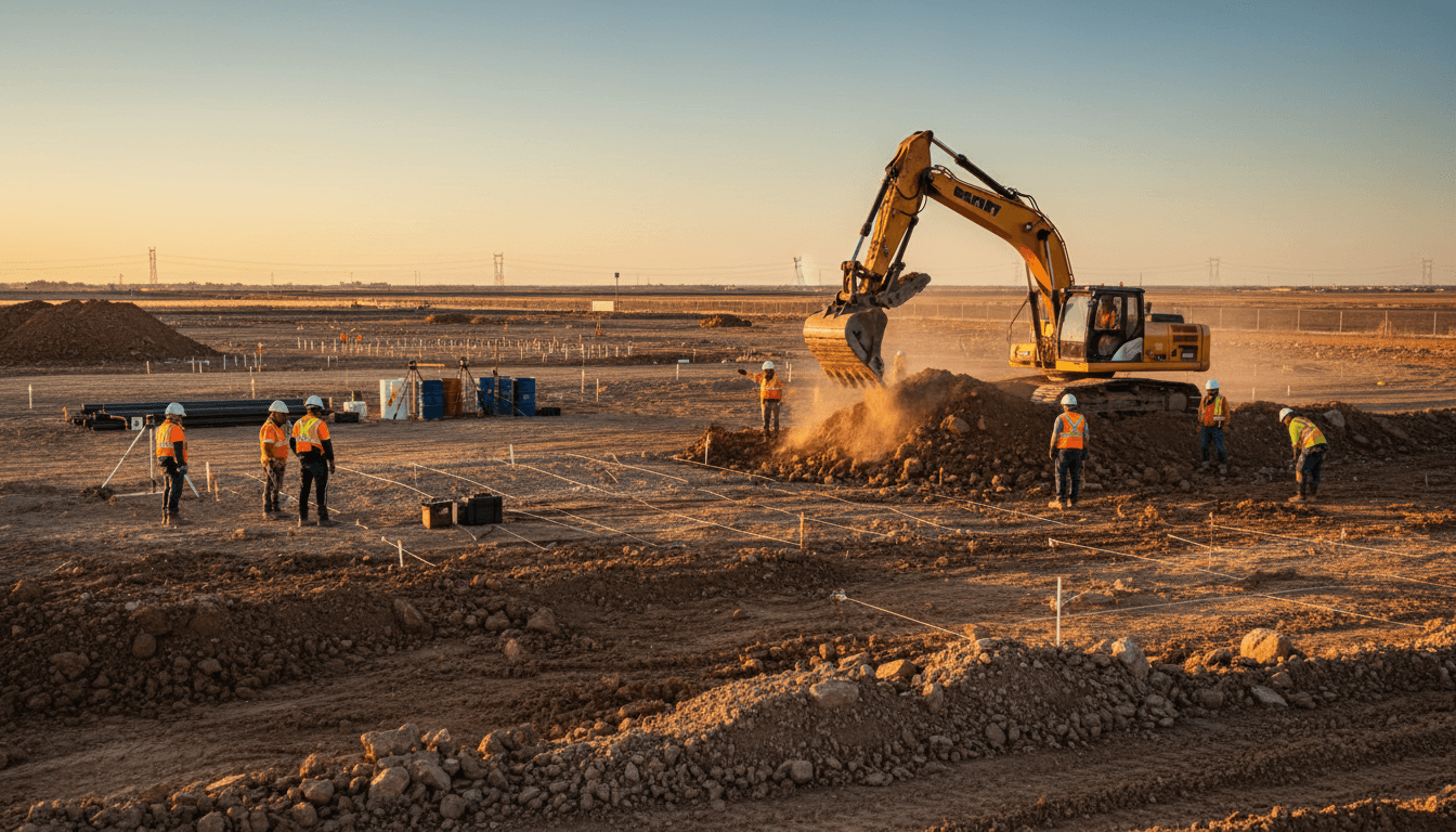 UXO technician conducting a grid survey on cleared construction site